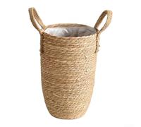 Zoegneer Vase en fibre naturelle tissée à la main pour fleurs, décoration intérieure et extérieure avec doublure imperméable de style pastoral rustique, design léger, matériau durable pour H (C)