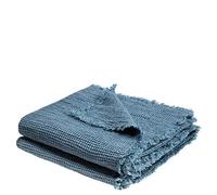 'zoeppritz since 1828' Plaid Honeybee - Couverture Douce en Lin - Plaid tissé uni avec Franges en matériaux naturels - 130 x 180 cm - 545 Denim
