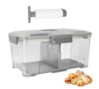 ZoeQide Boîte à pain sous vide avec pompe et dateur - Conteneur hermétique transparent 35 cm grande capacité avec plateau d’égouttage et fermeture à clips - Conservation du pain au réfrigérateur