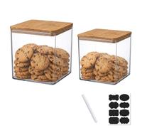 ZoeQide Lot de 2 boîtes à biscuits avec couvercle transparent pour biscuits, biscuits, collations et noix, bocal à biscuits en plastique avec étiquettes et stylo, boîte de conservation pour cuisine et