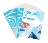 ZOFUN Pochette Plastique A5 Perforée, 300 pcs Pochette Transparente Classeur A5, 120μm PP Renforcé, 21.6x17.5cm, Pochette Plastique Perforée pour Documents, Papiers, Photos