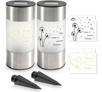 Zogxyc Lot de 2 Bougie Solaire Cimetière LED avec Piquets et Autocollants | Lampes Funéraires Solaires Étanche avec Capteur Crépusculaire pour Hommage au Cimetière, Pissenlit et Cœur