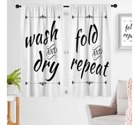 zokyer Lot de 2 rideaux de fenêtre de buanderie pour porte de fenêtre avec inscription « Wash Dry » sur le thème imprimé fille, blanc et noir, 106,7 cm de large x 160 cm de long, pour salon, chambre à