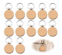 Zolara Porte-Clés en Bois Vierges Ronds, Lot de 12 | 40 x 40 mm, 7 mm d’épaisseur, anneau 32 mm, gravables au laser, sans motif