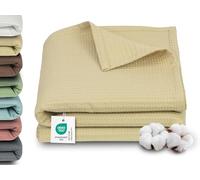 ZOLLNER Couverture 150 x 200 cm - 100% Coton - Motif Intemporel - Infroissable et Respirante - Couleur Beige - Lavable à 60 °C - Qualité hôtelière - Certifiée Oeko Tex®