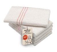 ZOLLNER Lot de 5 Chiffons à récurer - Chiffons de Nettoyage Haut de Gamme et très absorbants - Tissu mélangé - lavables jusqu'à 60 °C - 55 x 60 cm - Couleur Naturelle avec Rayures Rouges