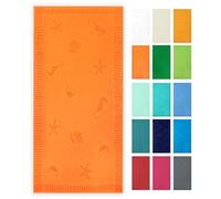 ZOLLNER Serviette de Plage - Serviette Douce pour la Peau et très absorbante - 100x200 cm - Lavable jusqu'à 60 °C - Coton Orange - Motifs d'animaux Marins tissés - certifiée Oeko-Tex®