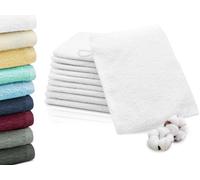 ZOLLNER Set de 10 Gants de Toilette en 16x21 cm - Gant de Toilette très Absorbant et Doux en Blanc - avec accroche Pratique - Lavable à 95°C - Coton - qualité hôtelière
