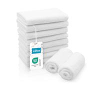 ZOLLNER Set de 10 Serviettes de Toilette 30x30 cm - Gant de Toilette très Absorbant et Moelleux en Coton - Lavable à 95°C - avec accroche Pratique - en Blanc - qualité hôtelière