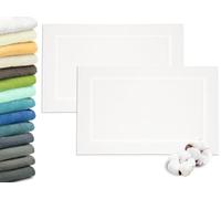 ZOLLNER Set de 2 Tapis de Bain en 50x80 cm - particulièrement Absorbant et Doux en Blanc - avec Bandes Profondes et Cadre de Tissage - Coton - qualité hôtelière