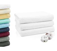 ZOLLNER Set de 3 linges de Douche en 70x140 cm - Serviettes de Bain très absorbantes et Douces en Blanc - avec accroche Pratique - Lavable à 95°C - Coton - qualité hôtelière