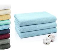 ZOLLNER Set de 3 linges de Douche en 70x140 cm - Serviettes de Bain très absorbantes et Douces en Bleu Clair - avec accroche Pratique - Lavable à 95°C - Coton - qualité hôtelière