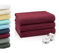 ZOLLNER Set de 3 linges de Douche en 70x140 cm - Serviettes de Bain très absorbantes et Douces en Bordeaux - avec accroche Pratique - Lavable à 95°C - Coton - qualité hôtelière