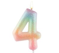 Zolunu Bougie d’anniversaire pailletée colorée du 4e anniversaire, bougie numéro 4 pour gâteau d’anniversaire pour filles et femmes, fournitures de décoration de fête à thème pailleté coloré - Cadeaux