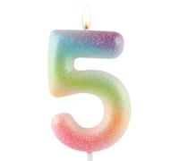 Zolunu Bougie d’anniversaire pailletée colorée pour 5e anniversaire, bougie numéro 5 pour gâteau d’anniversaire pour filles et femmes, décorations thématiques pailletées colorées pour fêtes