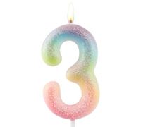 Zolunu Bougie d'anniversaire colorée à paillettes pour 3 ans, Bougie numéro 3 décorations pour gâteau pour fille et femme, Décorations de fête à thème coloré à paillettes, Fournitures de décorations
