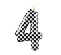Zolunu Bougie d'anniversaire en forme de voiture de course - Décoration de gâteau noir métallique et blanc à carreaux