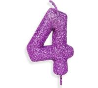 Zolunu Bougie d'anniversaire rose violet numéro 4, décorations de fête à thème rose violet pour filles et femmes, décorations de gâteau d'anniversaire pailletées, fournitures de fête, cadeaux