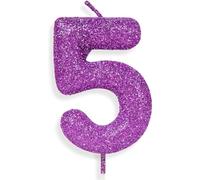 Zolunu Bougie d'anniversaire rose violet numéro 5, bougie d'anniversaire pailletée, décorations de fête à thème rose violet pour filles et femmes, fournitures de fête d'anniversaire, cadeaux