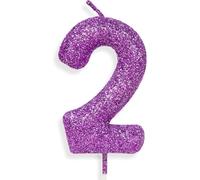 Zolunu Bougie d'anniversaire violette et rose numéro 2, décorations de gâteau à paillettes pour anniversaire pour filles et femmes, décorations de fête à thème violet et rose, fournitures et cadeaux