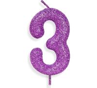 Zolunu Bougie lila rose Anniversaire Numéro 3, Bougie d'Anniversaire à Glitzer pour Gâteau pour Filles Femmes lila rose Thème Décorations de Fête Fournit des Cadeaux d'Anniversaire