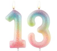 Zolunu Bougie pailletée colorée pour 13e anniversaire, bougie numéro 13 pour gâteau d'anniversaire pour filles et femmes, fournitures de décoration de fête à thème pailleté coloré - Cadeaux