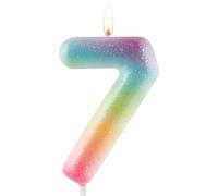 Zolunu Bougie pailletée colorée pour 7e anniversaire, bougie numéro 7 pour gâteau d'anniversaire pour filles et femmes, fournitures de décoration de fête à thème pailleté coloré - Cadeaux