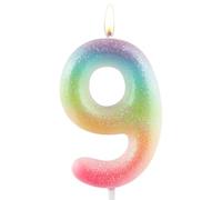 Zolunu Bougie pailletée colorée pour 9e anniversaire, bougie numéro 9 pour gâteau d'anniversaire, décorations thématiques pailletées colorées pour fête, fournitures pour cadeaux de fête d'anniversaire