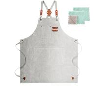 ZOMAO Tablier de chef blanc pour homme et femme avec grandes poches, tablier de cuisine et de pâtisserie en toile de coton avec dos croisé, tablier de travail robuste et réglable