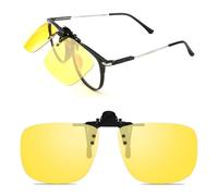 ZOMKIFA Surlunettes clip de conduite nocturne anti-éblouissement, Verre jaune polarisé UV400 pour homme femme, Lunettes nocturnes anti-reflet pour porteurs de lunettes, Adaptée au voiture phare