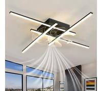 ZOMLBOF Intelligent Lustre Ventilateur de Plafond avec Mémoire Minuterie, Ventilateur Plafond avec Lumiere Réversible À 6 Vitesses avec APP, Silencieux Dimmable Salons et Chambres Coucher-Black||4head