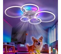 ZOMLBOF Ventilateur Plafond avec Lumiere LED Couleur avec Télécommande 95CM | Timing à 6 vitesses, Dimmable,Lampe Ventilateur Plafond RGB Réversible avec Silencieux,Salon chambre salle jeux