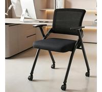 ZomoQryn Chaise Bureau Pliante à roulettes Fauteuil avec Tablette D'éCriture Chaise ConféRence à Dossier en Maille Design Empilable IdéAle pour Les ConféRences L'Accueil des Visiteurs Black-Wheels