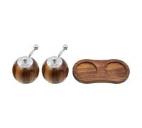 ZONADAH Lot de 2 moulins à poivre ronds en bois - Moulin à sel et poivre manuel - Moulin à épices et graines rechargeables avec socle pour poivre, sel de cendre épineux