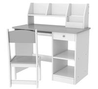 ZONEKIZ Bureau enfant avec chaise ergonomique avec clavier coulissant tiroir niches et étagères ouvertes 90 x 45 x 90 cm gris