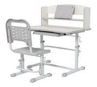 ZONEKIZ Bureau enfant avec chaise, hauteur réglable, étagère, tablette coulissante multi-rangement, gris blanc