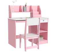 ZONEKIZ Bureau enfant ergonomique pour 5 à 8 ans en MDF dim. 90 x 45 x 90 cm blanc, vert, rose Aosom France