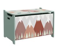 ZONEKIZ Coffre à Jouet Enfant Bac à Jouet Motif Forêt 60 x 37 x 39 cm Vert | Couvercle Rabattable, Coffre de Rangement, Coins Arrondis, Poignée Latérale, pour Filles et Garçons
