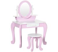 ZONEKIZ Coiffeuse enfant table de maquillage avec tabouret miroir et tiroir 65,5 x 46 x 93 cm bicolore rose et blanc Aosom France