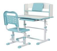 ZONEKIZ Ensemble Bureau pour Enfants avec Chaise Réglable en Hauteur et Plateau Inclinable, Âge 6-12 Ans, Bleu