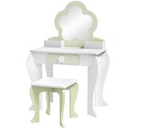 ZONEKIZ Ensemble Coiffeuse pour Fillette avec Miroir de Maquillage et Tabouret Assorti en Bois, Tiroir et Contenants, Blanc