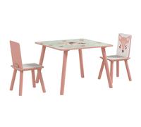 ZONEKIZ Ensemble table et chaises pour enfants, table pour enfant avec 2 chaises, motif animaux pour chambre à coucher rose
