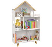 ZONEKIZ Étagère de rangement pour jouet enfant et livres forme de maison 3 niveaux 65 x 25 x 108,5 cm blanc et naturel