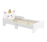 ZONEKIZ Lit Enfant, Design Licorne, 3 à 6 Ans, sommier à Lattes Inclus, 143 x 74 x 67 cm, lit pour Enfant, barrières latérales, Charge Max. 80 kg, Rose