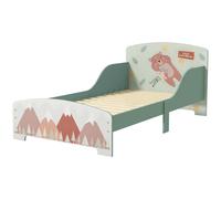 ZONEKIZ Lit pour enfant 3-6 ans avec barrières de sécurité et motifs dim. 77 x 143 x 60 cm sommier à lattes inclus - Vert
