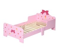 ZONEKIZ Lit pour Enfants avec Barrières et Fantaisie de Nœuds et Cœurs, Âge 3-6 Ans, 143x74x59 cm, Rose