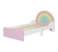 ZONEKIZ Lit pour enfants de 3 à 6 ans 143 x 74 x 66 cm design arc-en-ciel sommier à lattes inclus chambre moderne rose