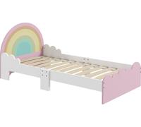 ZONEKIZ Lit pour enfants de 3 à 6 ans 143 x 74 x 66 cm design arc-en-ciel - sommier à lattes inclus, rose, chambre moderne