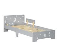 ZONEKIZ Lit pour enfants, lit au sol enfant, de 3 à 6 ans, 143 x 76 cm, design étoiles et lune, sommier à lattes inclus, pour un gris