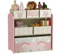 ZONEKIZ Meuble Rangement Enfant 6 Boîtes Amovibles en Tissu Non Tissé Rose | Rangement Jouet Enfant, Bibliothèque, Organisateur de Jouets pour Salle de Jeu, Garderie, École, 63 x 30 x 66 cm
